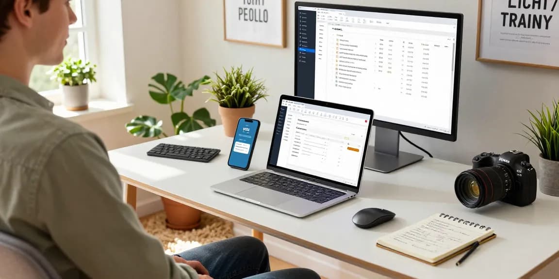 WPS Download interface displayed on laptop in a bright and inviting home office setup.