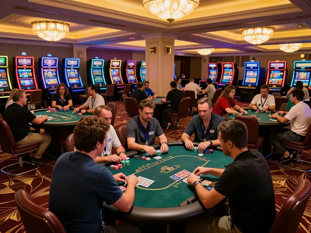 Engaged players at Trang chủ Da88 poker tables enjoying high-stakes gameplay in a luxurious casino.
