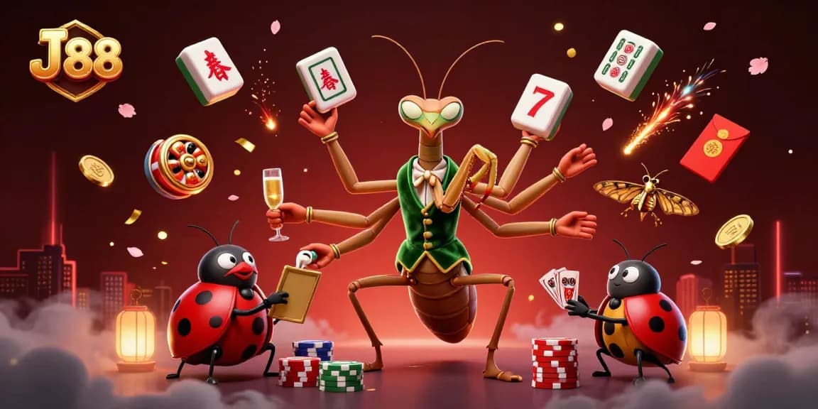 Engage in exciting gameplay at J 88 with vibrant casino elements and lively characters in action.