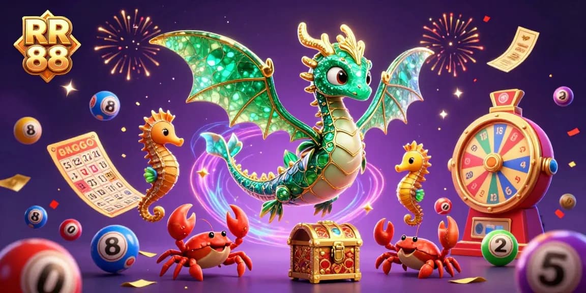 Engage in thrilling gameplay with RR 88, featuring colorful lottery balls and vibrant casino elements.