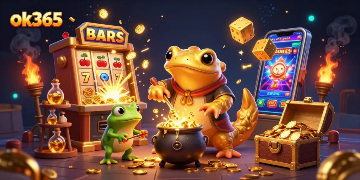 Experience exhilarating jackpots with ok365's dynamic slot machine scene and captivating casino elements.