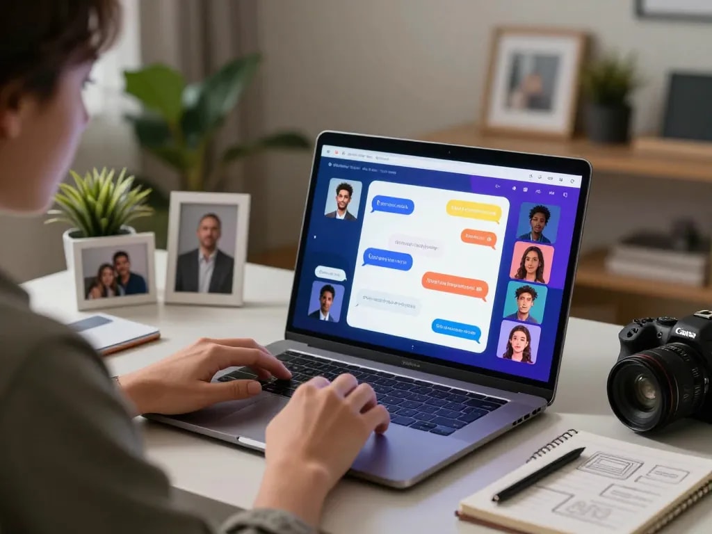 Engaging chat session with Crushon AI in a stylish home office setup.