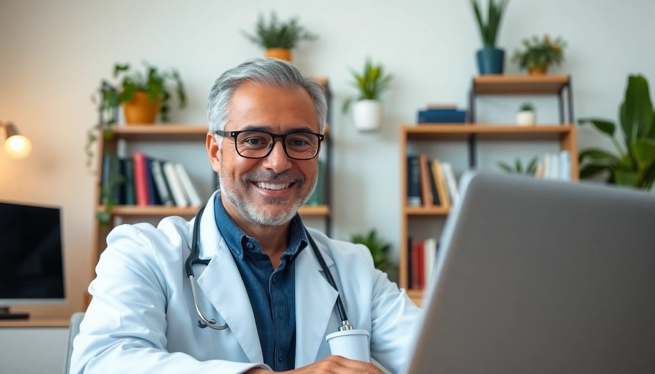 Engaging telehealth doctor for prescriptions on a laptop video consultation.