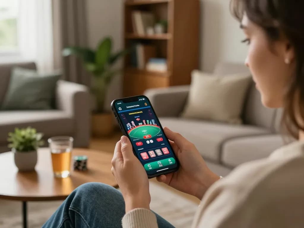 Hitclub player using a smartphone app to enjoy online casino game experience at home