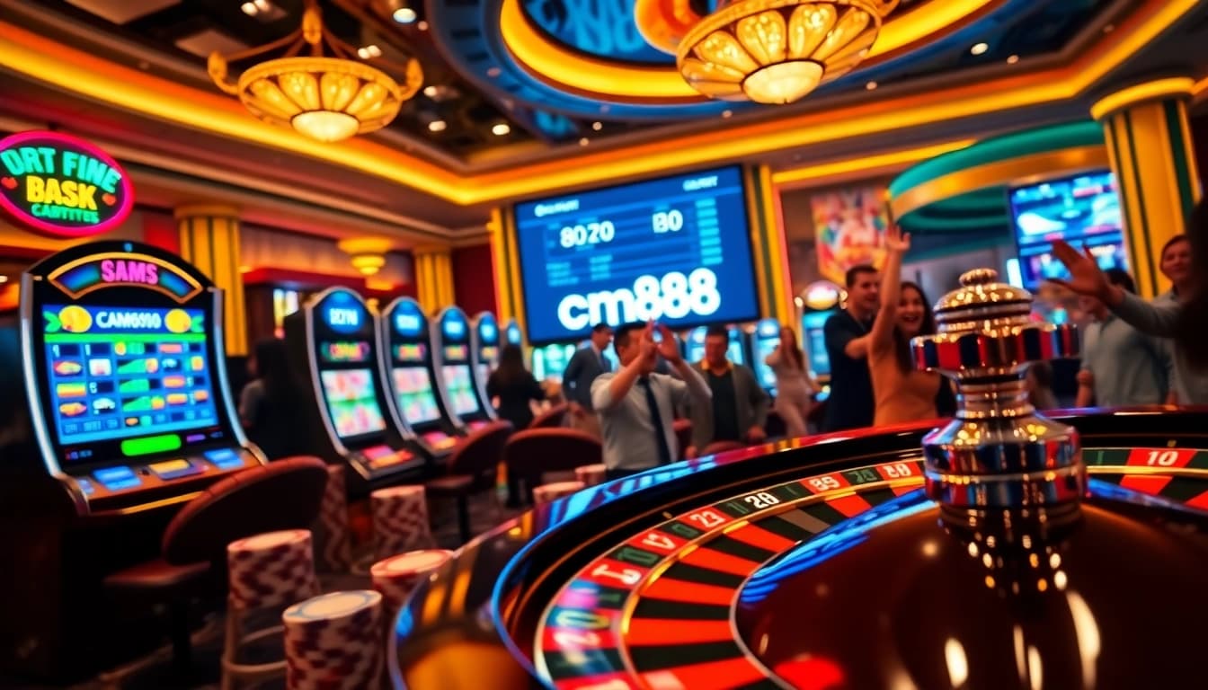 Experience the thrill of gambling with link cm88 featuring poker chips and vibrant slot machines.