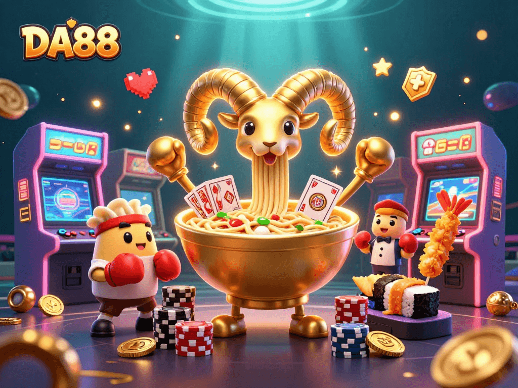 DA88 showcases a vibrant 3D casino scene with dynamic characters and gambling elements.