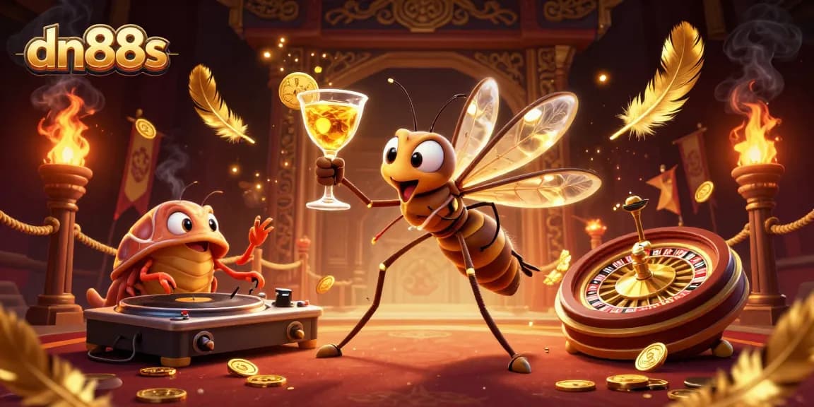 Play exciting casino games with dn88s, featuring a vibrant scene of a mosquito mascot and stunning elements.