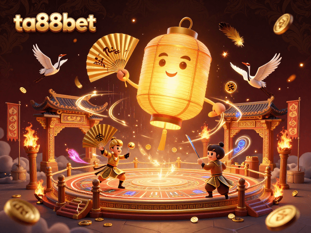 Experience the excitement of ta88bet with a vibrant casino scene of winning symbols and animated characters.