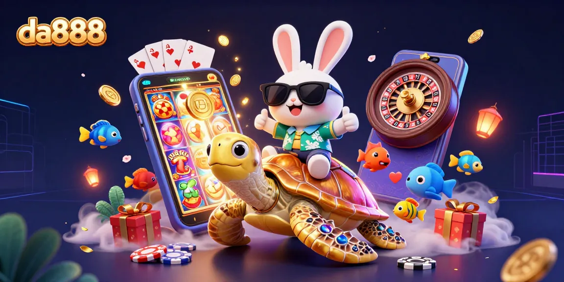 Win exciting prizes at da888 with a vibrant 3D lucky rabbit and golden sea turtle!