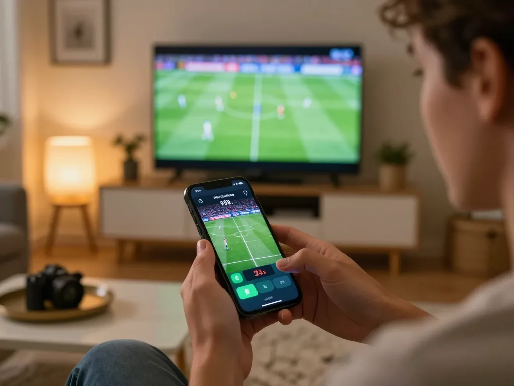 Placing bets on cà khịa tv while watching live sports in a cozy living room setting.