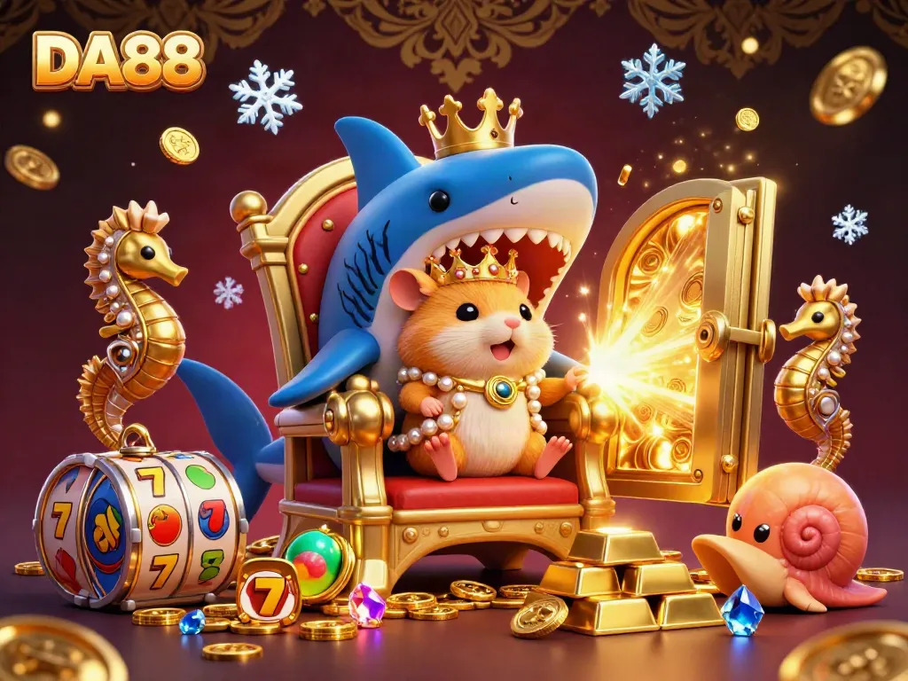 Experience thrilling wins at DA88, where a golden hamster king rules over a treasure-filled casino kingdom.