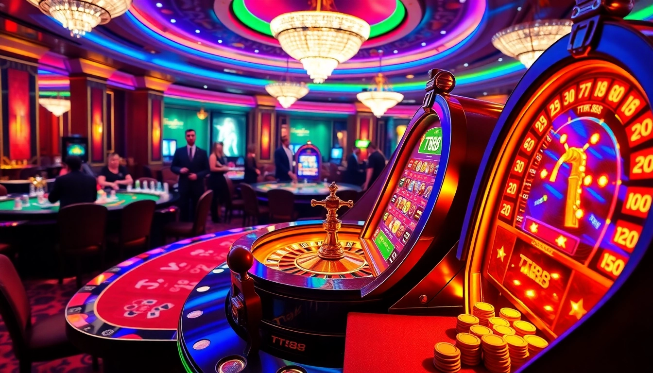 Exciting gameplay at TT88 casino with vibrant roulette and poker table atmosphere.