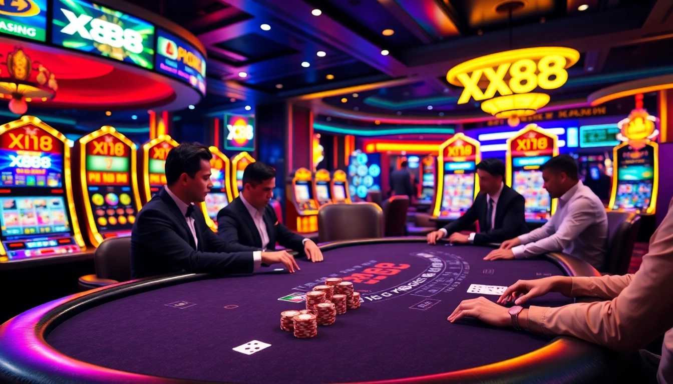 Engaging scene of a luxurious casino table featuring X88 poker chips and cards.