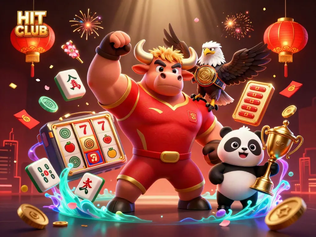 Experience thrilling gameplay at HIT CLUB with vibrant characters celebrating casino wins amidst rich symbols.