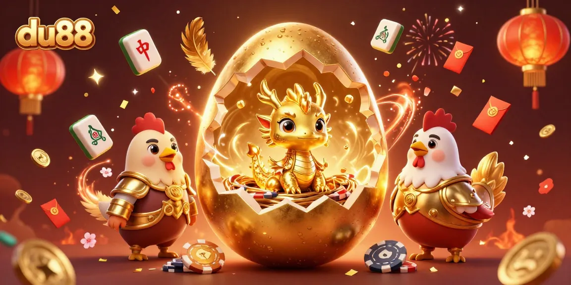 Experience the excitement of du88 with a dynamic golden dragon and poker chips celebration.
