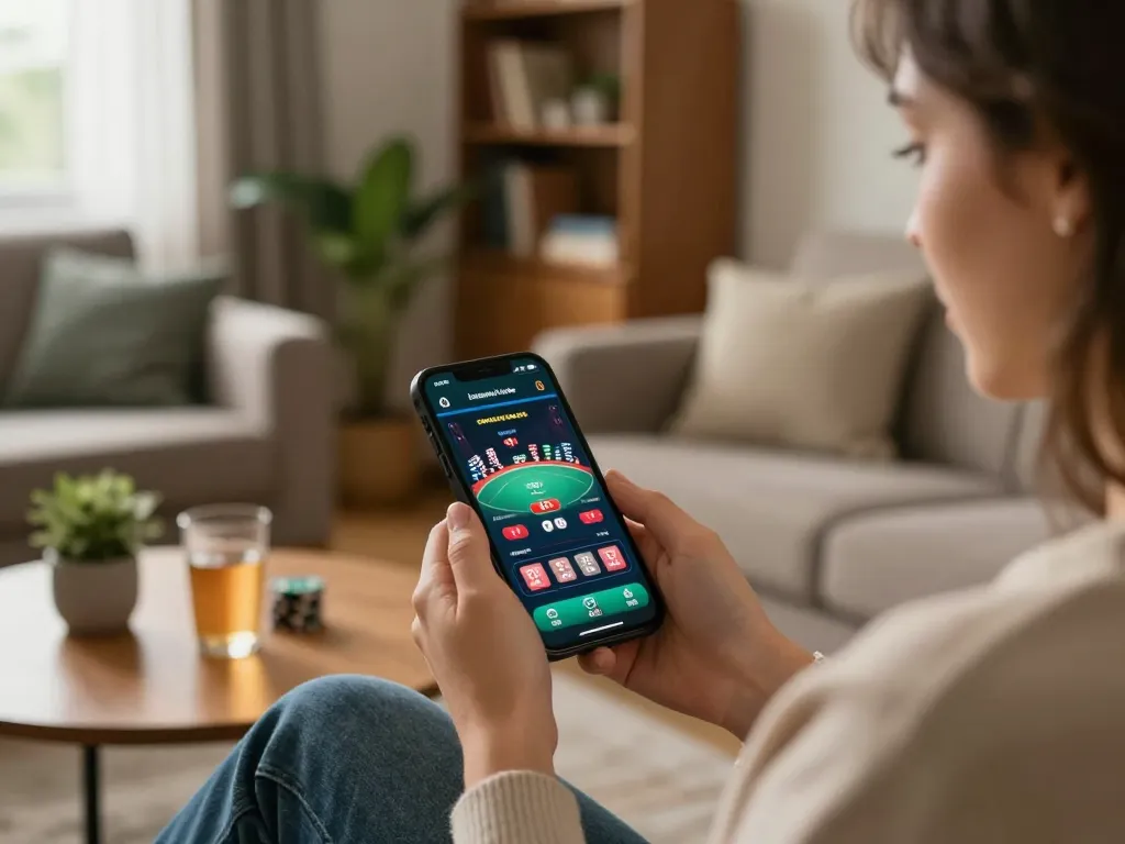 Hitclub player using a smartphone app to enjoy online casino game experience at home