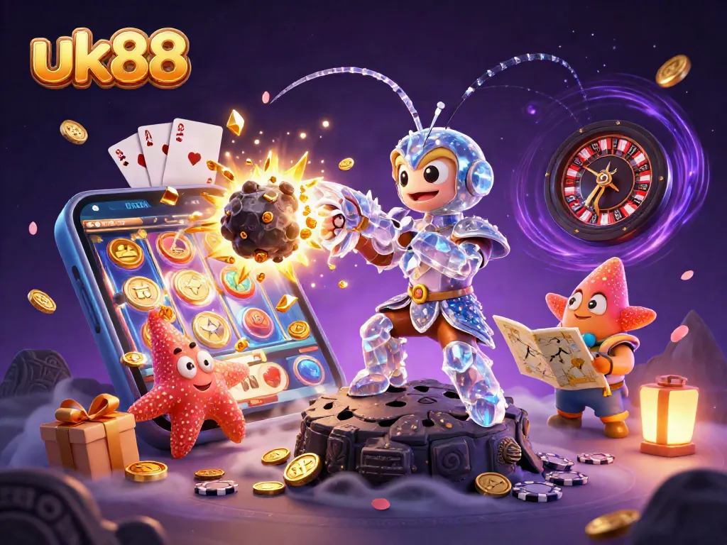 Experience the vibrant action of uk88 with a galactic samurai and slot game elements bursting in golden coins.