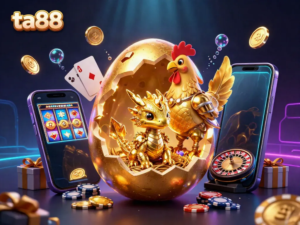 Experience the thrilling atmosphere of ta88 with a golden dragon and vibrant casino elements.