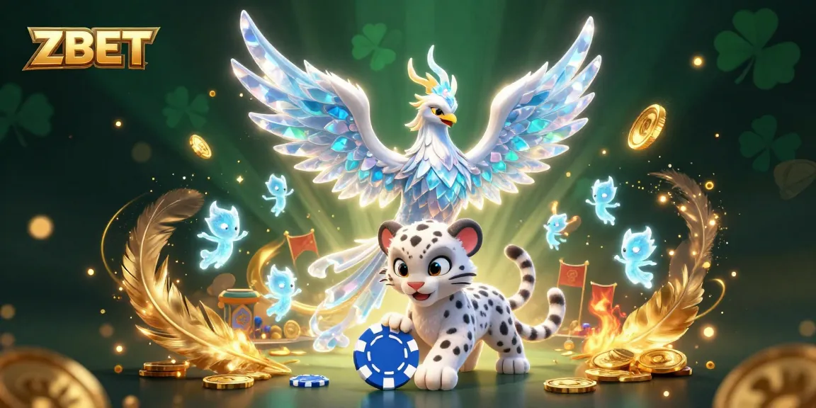 ZBET offers a thrilling experience with an ice phoenix, poker chip action, and vibrant casino elements.