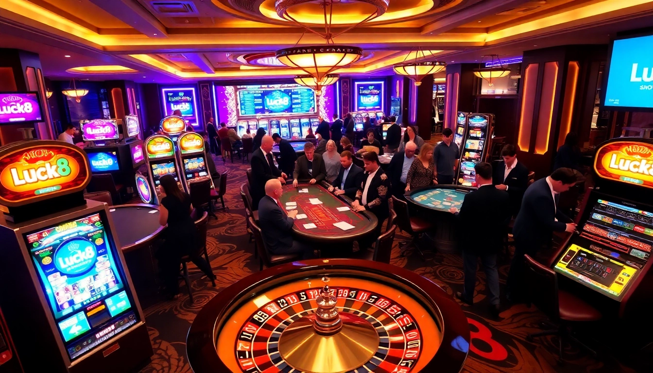 Experience the excitement of Luck8 at a luxurious casino table filled with eager players.