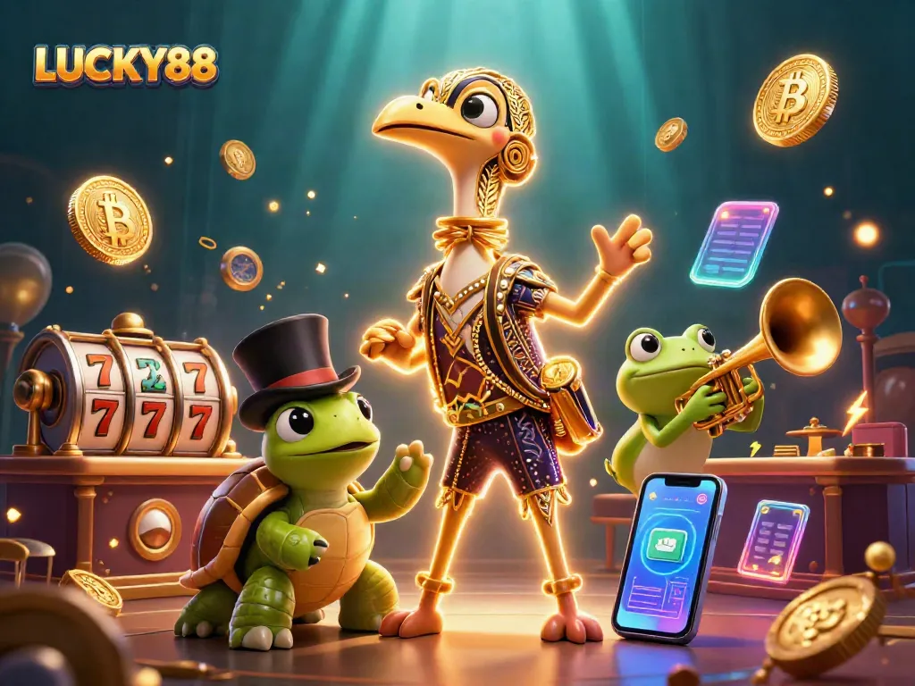 Experience the thrill of LUCKY88 with engaging characters and vibrant casino elements.
