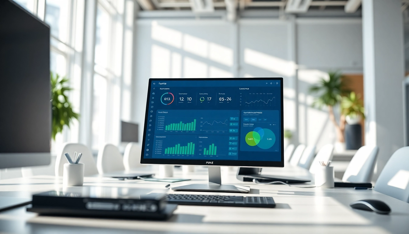 Engaging display of call centre software showcasing real-time analytics and user interface in a bright office.