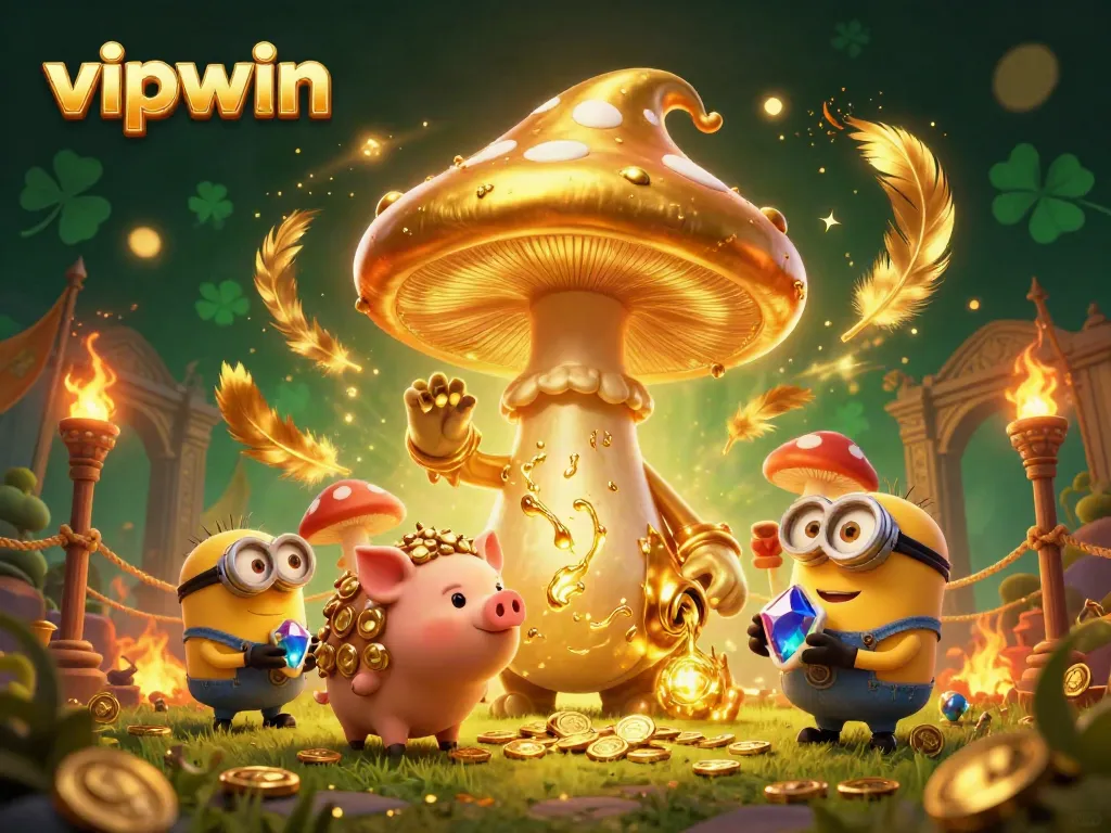 Experience massive wins with vipwin in this vibrant 3D casino-themed illustration featuring magical elements.