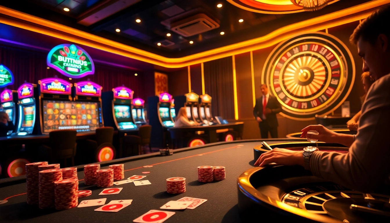 Engaging scene from game hit club with poker chips and slot machines in a luxurious casino.