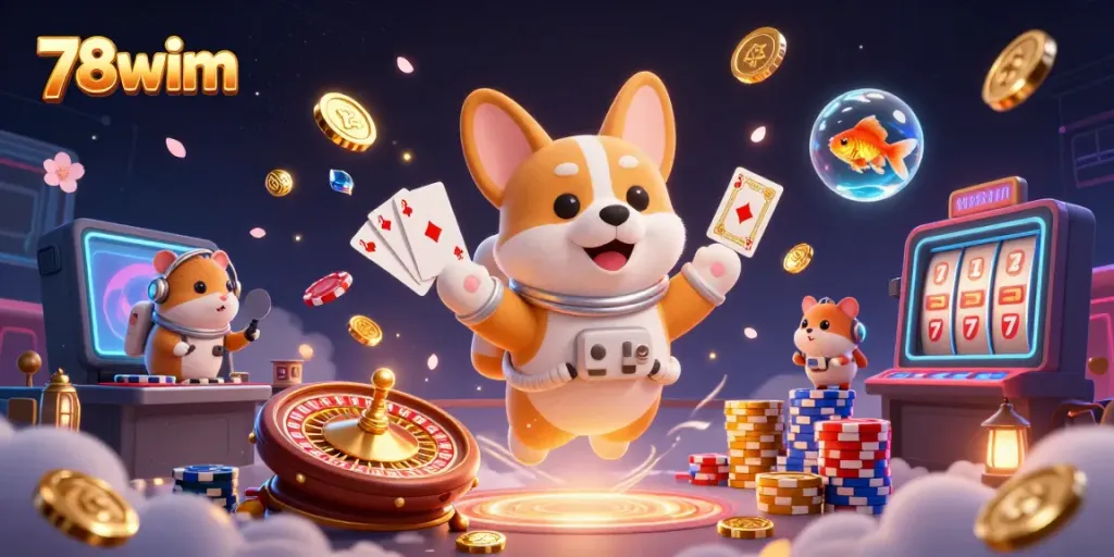 Experience exciting gameplay at 78wim with a lively astronaut corgi in a zero-gravity casino.