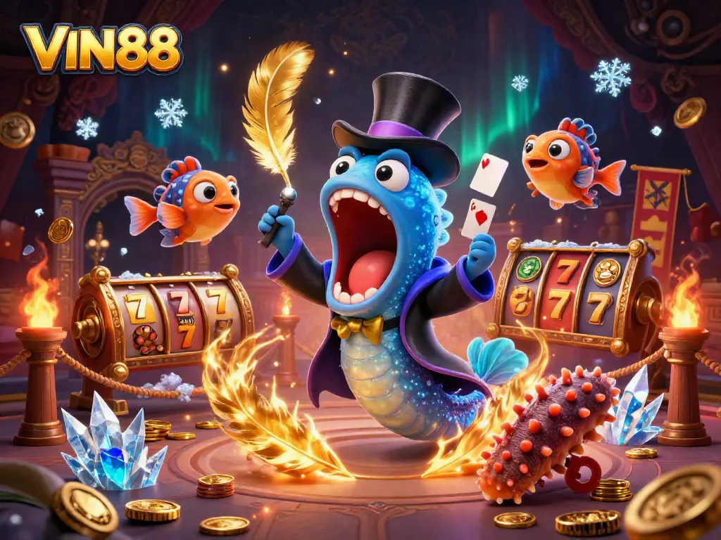 Experience exciting card tricks and magic with VIN88 at this dynamic casino scene.