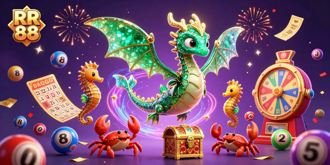 Engage in thrilling gameplay with RR 88, featuring colorful lottery balls and vibrant casino elements.