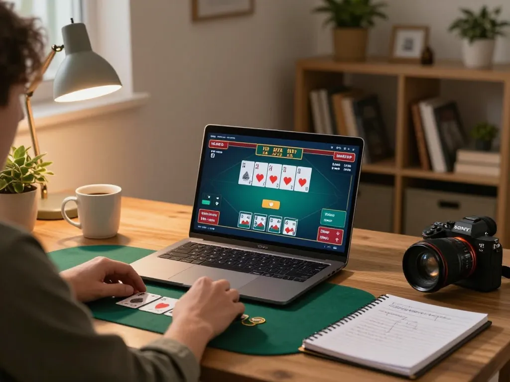 Play poker online with LU88 on a cozy gaming setup, showcasing strategic play and commitment