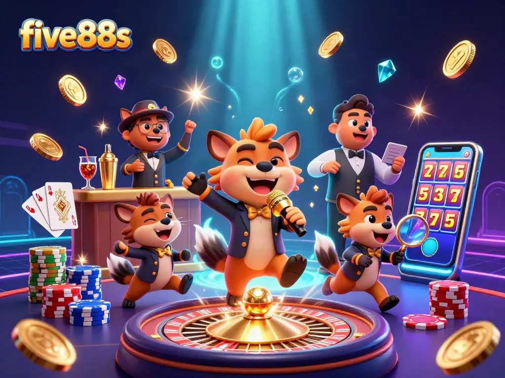 five88s offers a vibrant casino experience with hyena characters in a lively club setting, celebrating gaming.