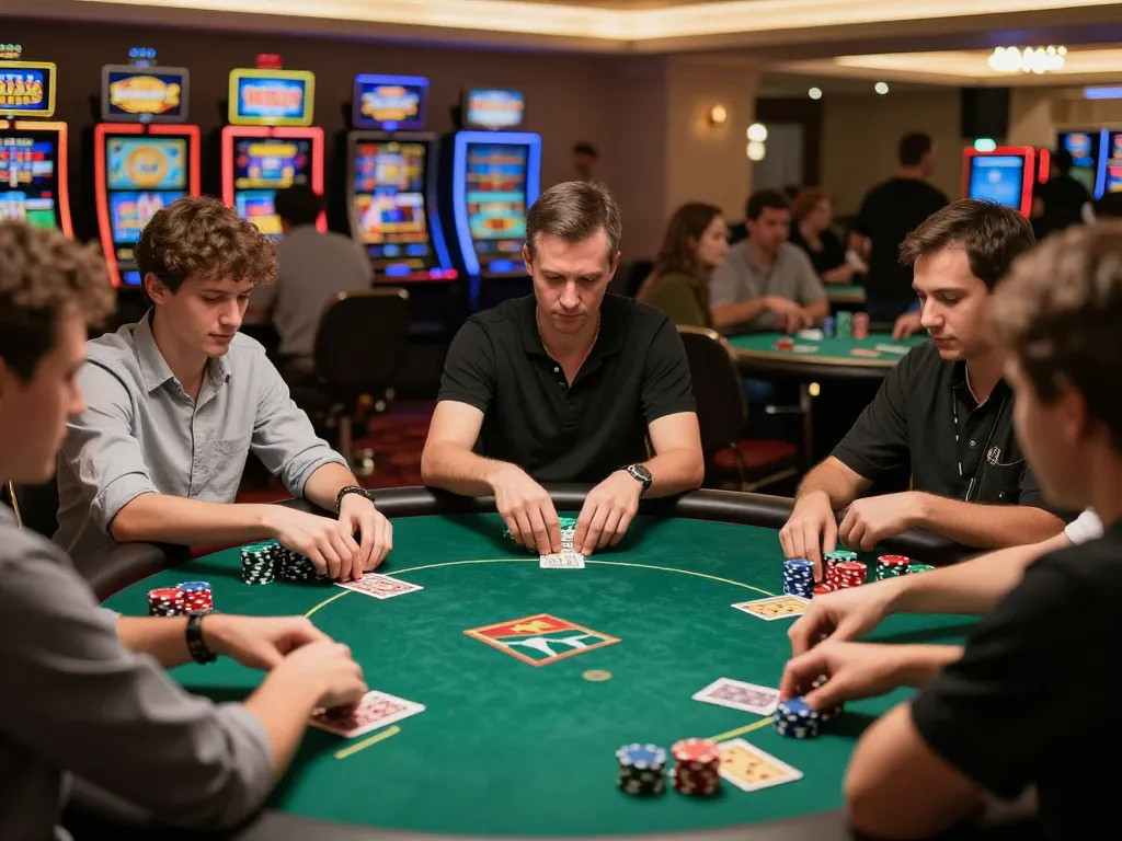 Players strategizing during an intense poker game at Nhà cái Rik88 casino.