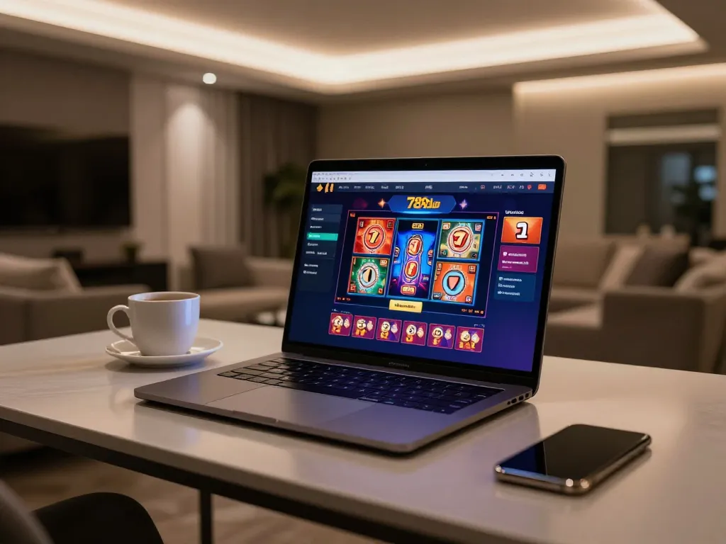 Player engaging in poker and slot games on 789club's online interface, illustrating an immersive home gaming experience
