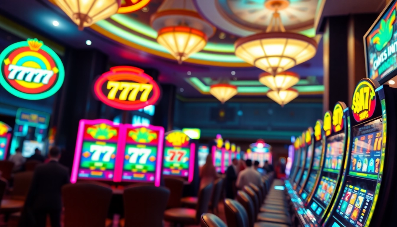 1777 bet 777 slots-এর জন্য আনন্দময় স্লট যন্ত্রের দৃশ্য লক্ষ্য করুন, যা একত্রিত খেলোয়াড়দের সাথে সম্পন্ন।