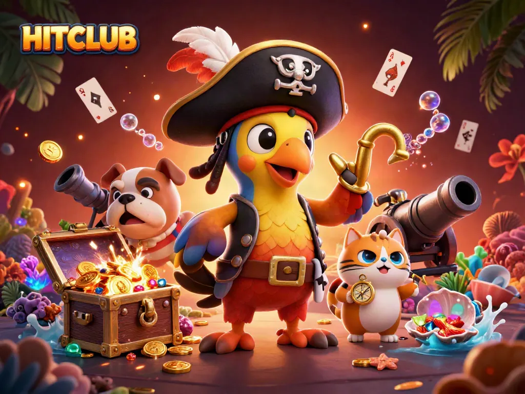 Experience the excitement of HITCLUB with a vibrant underwater treasure hunt in this dynamic 3D illustration.