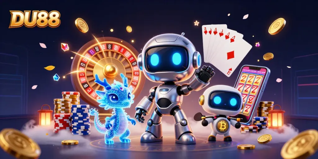 Win big with DU88 by spinning the roulette wheel surrounded by vibrant casino elements.