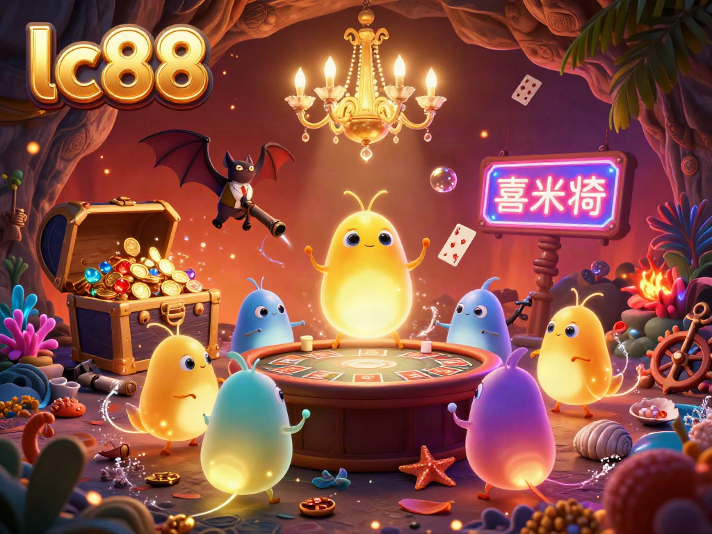 Experience the thrill at lc88 with a vibrant 3D casino scene featuring glowworms and a bat dealer.