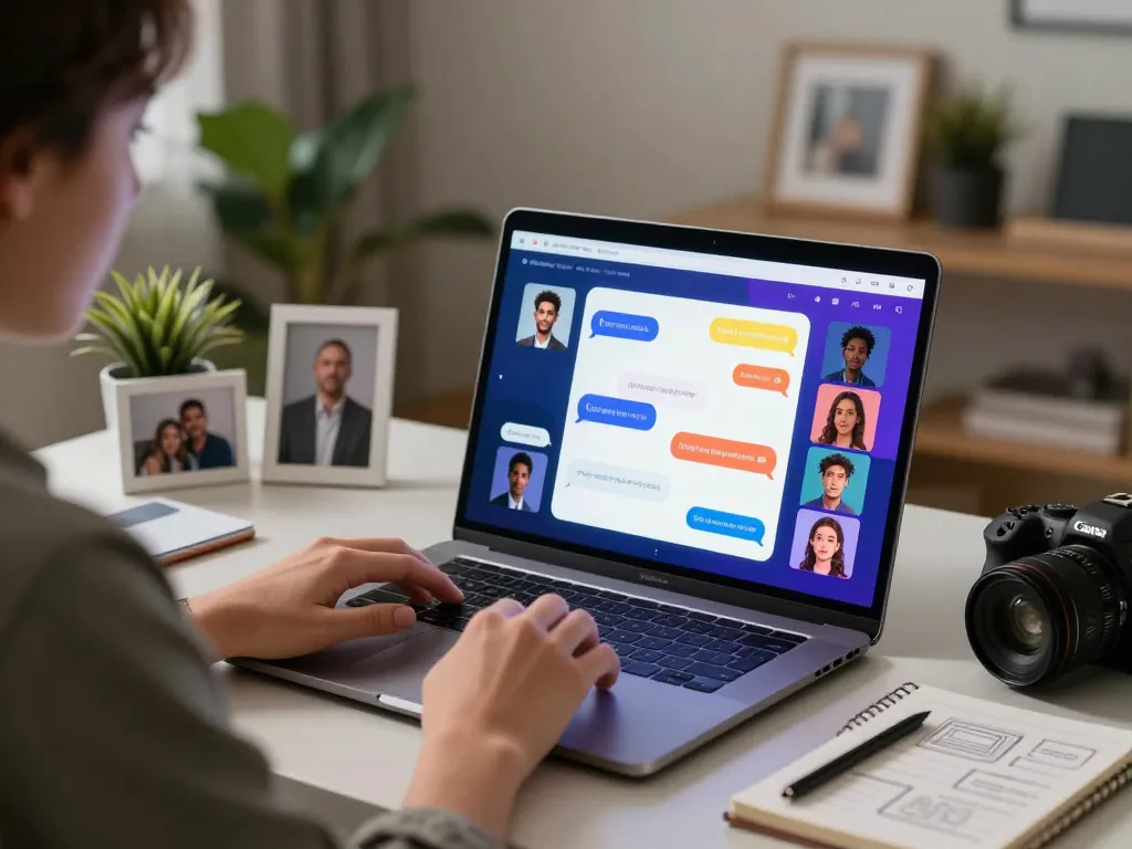 Engaging chat session with Crushon AI in a stylish home office setup.