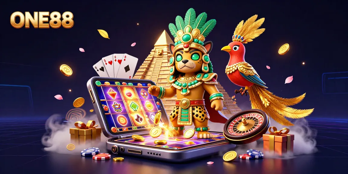 Engage with ONE88's expansive online gaming experience featuring vibrant casino elements.