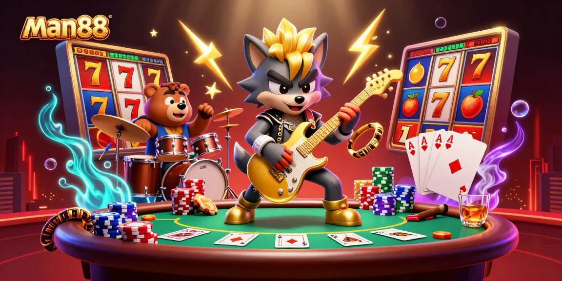 Experience thrilling wins with man88 at a dynamic casino scene filled with excitement and vibrant elements.