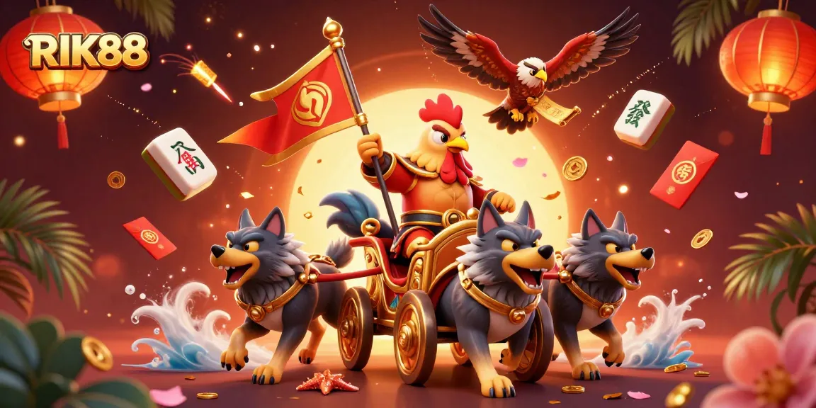 Engage with RIK88 where a rooster warlord leads a dynamic gaming adventure amidst festive elements.