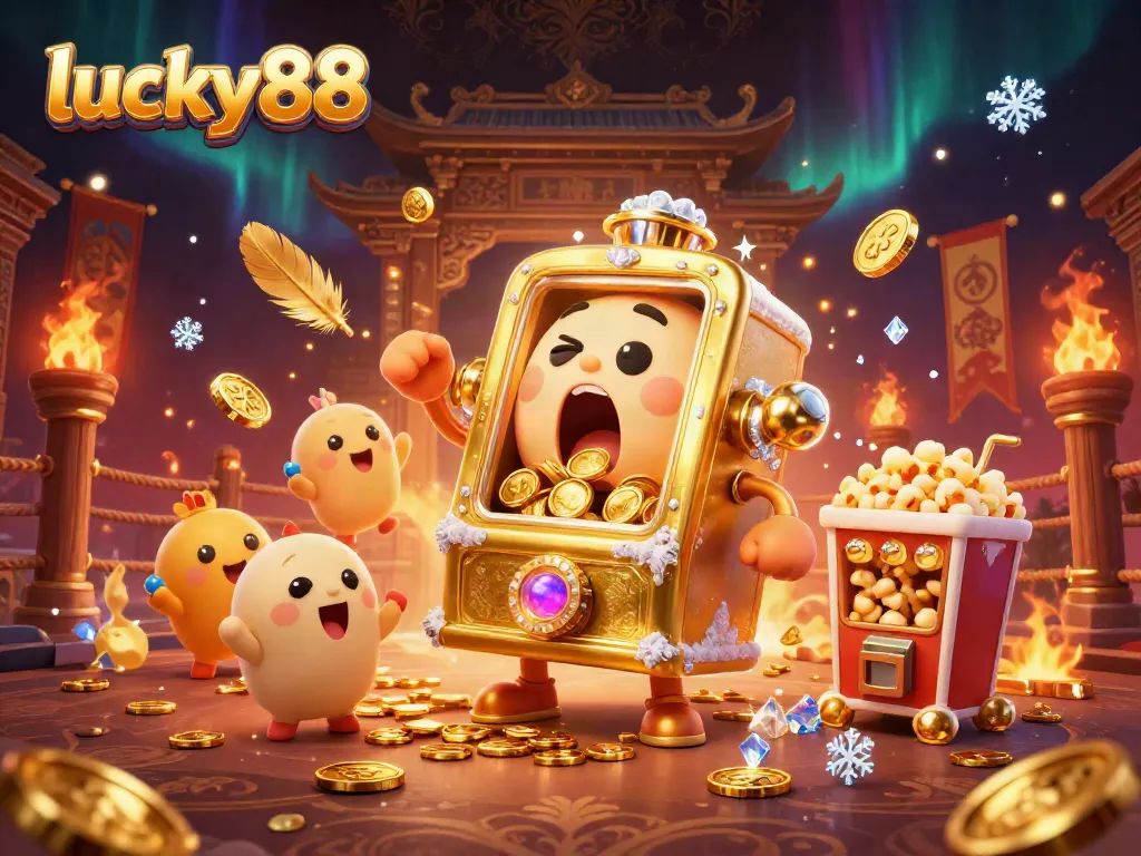 Experience winning moments at lucky88 with a vibrant, engaging portrayal of a jubilant slot machine celebrating its jackpot.