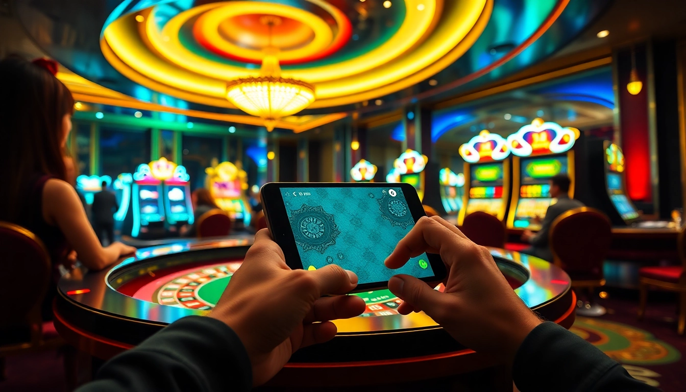 Enjoying a game of chance on vin88 mobile with luxury casino ambiance as the backdrop.