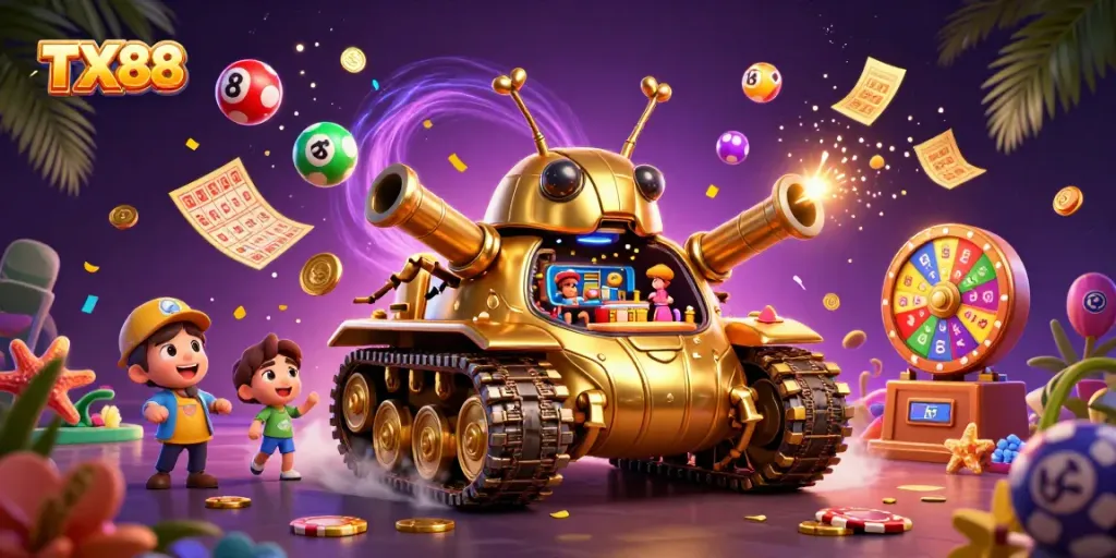 Experience the thrilling ambiance of TX88's engaging casino features within a dynamic illustration.