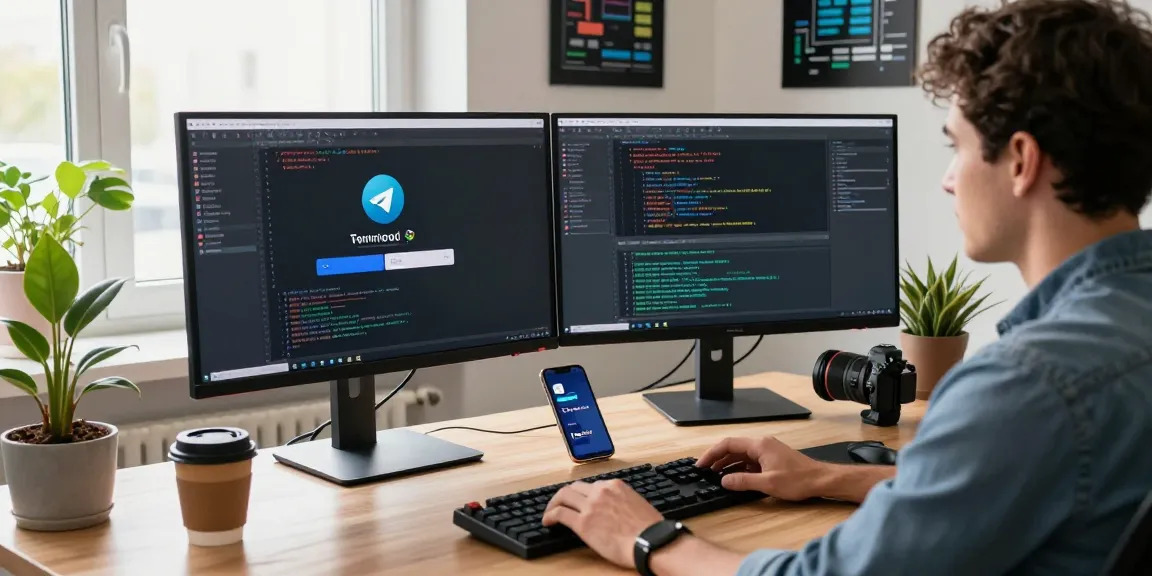 Scene illustrating the Telegram download process in a tech workspace, showcasing developer engagement.