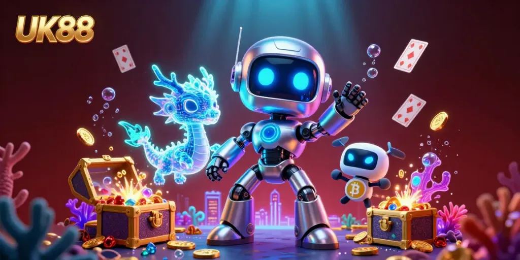 Experience immersive gameplay at UK88, where cyberpunk themes and Bitcoin collide in a vibrant casino setting.