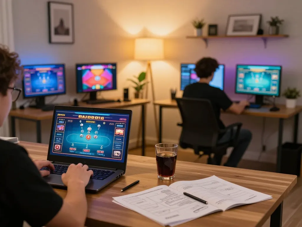 Player strategizing with o8 hair casino games on a laptop during an intense online poker session.