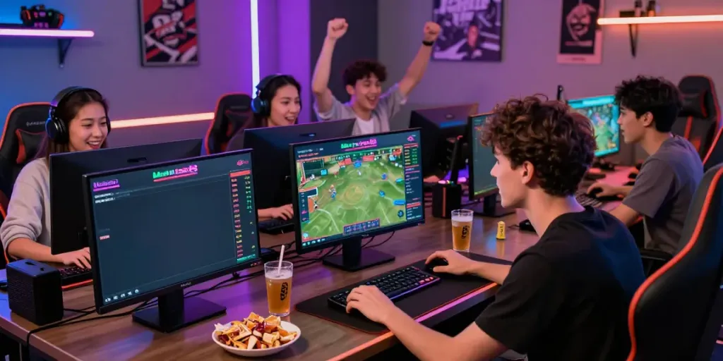 Young man enjoying sports betting on Man88 platform in a vibrant gaming setup